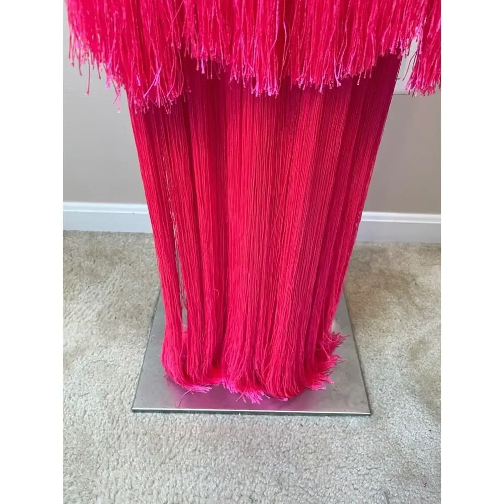 ANDREA ALMEIDA Bel Crochet Fringe Tiered Pink Maxi Dress Size XS/S - Picture 13 of 15